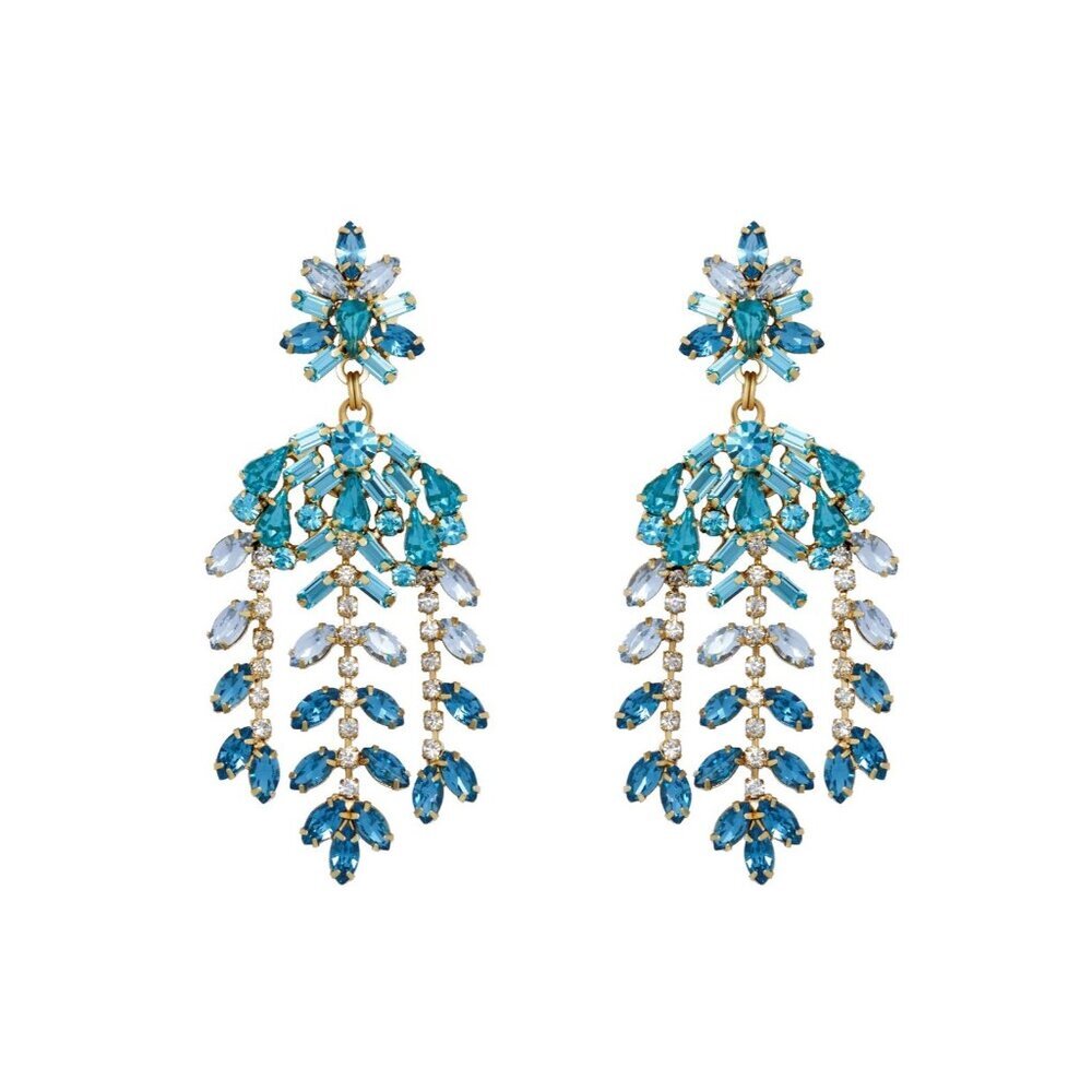 Loren Hope Elena Statement Earrings Emerald Green Crystal Gold Tone - NEW